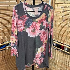 Philosophy Charcoal Floral Long Sleeve Top